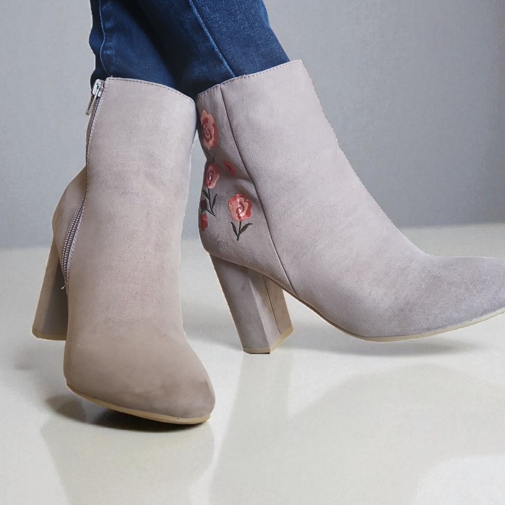 Report Blush Pink Suede Embroidered Ankle Boots